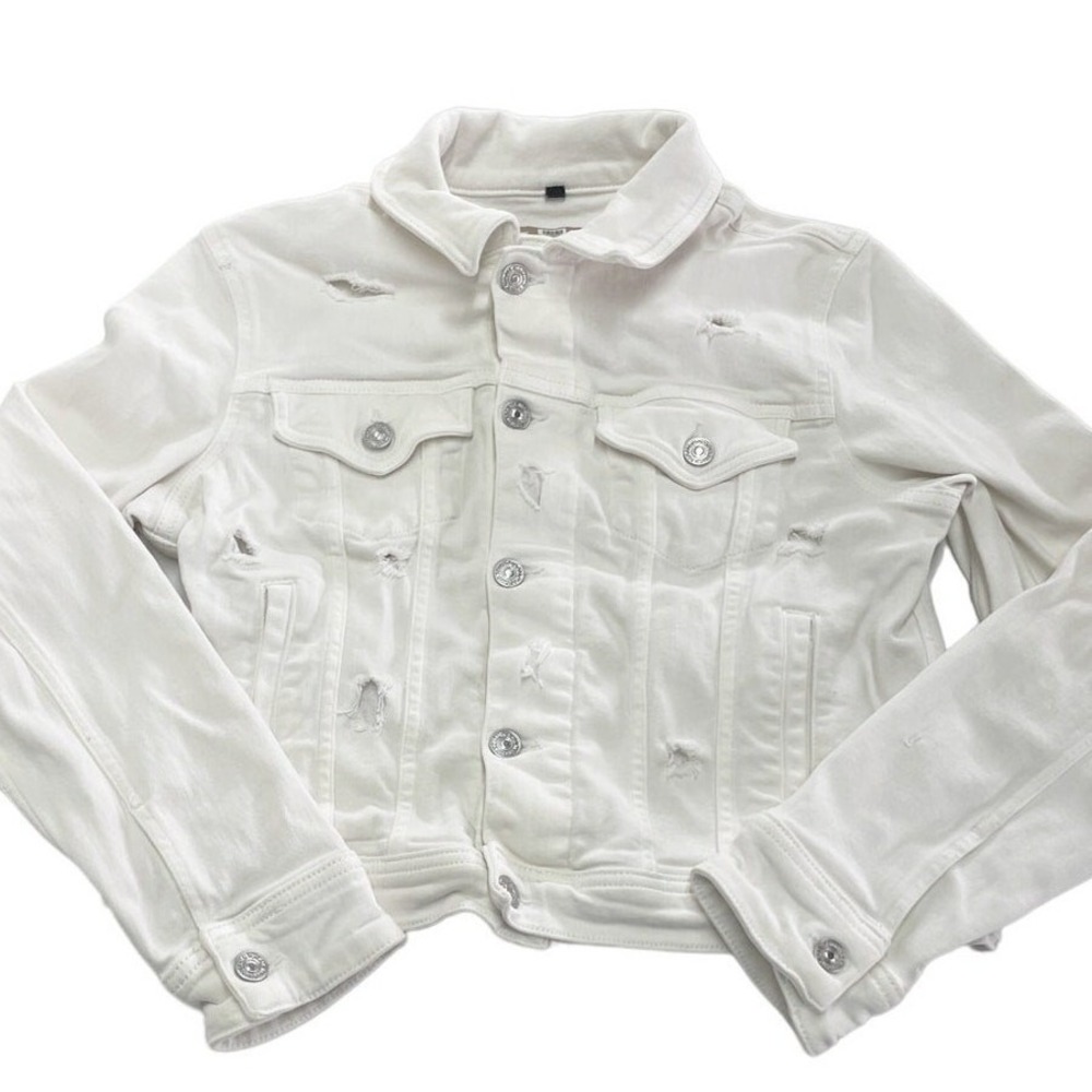 7 For‎ All Mankind Jacket Women Small White Luxe Vintage Distressed Denim Jean